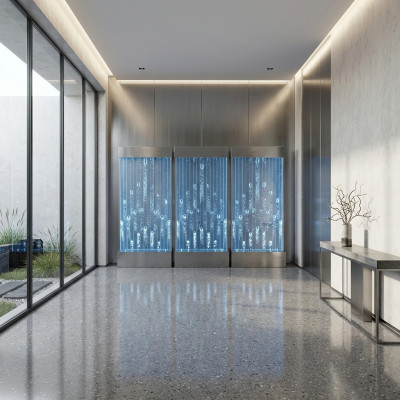 Watermuren Moderne scheidingswand met LED-waterval Verlichte muur