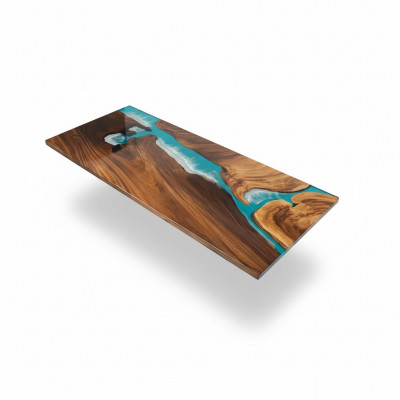 Epoxiharsen Riviertafel Echt massief hout Blauw water Tisch Epoxy