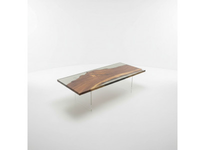 Luxe epoxyhars eettafel River Table echt hout massief design tafels.