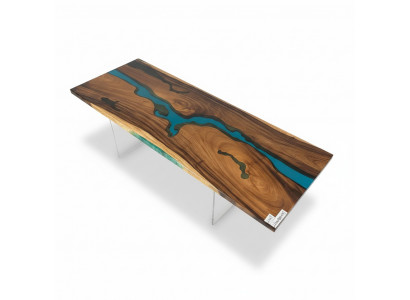 Epoxihars eettafel echt hout massief meubilair decoratie waterval epox tafel