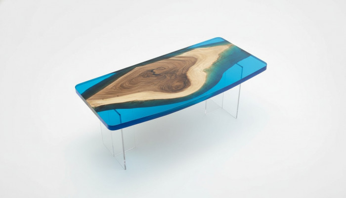 Eettafel Blue River Table Echt Hout 200x90 Tafels Epoxyhars Nieuw