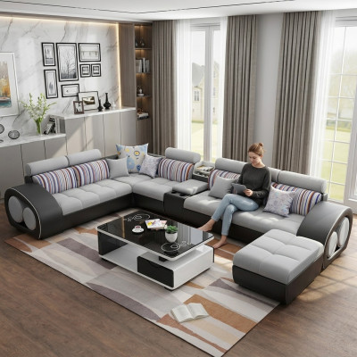 Designer Bank Bank hoekbank met voetenbank set bekleding woonlandschap L-vorm