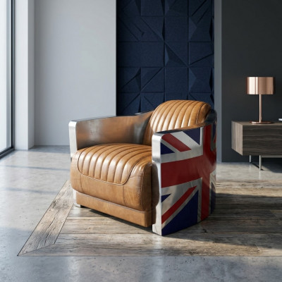Echtleder Vintage leren fauteuil Design fauteuil Rocket Union Jack Vintage Cigar