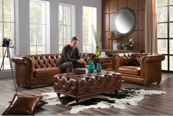 Bankstel Bank Bekleding Klassiek 3+1 Zits Set Design Banken Bekleding Leer Nieuw