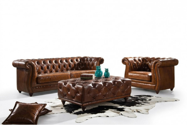 Bankstel Bank Bekleding Klassiek 3+1 Zits Set Design Banken Bekleding Leer Nieuw