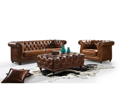 Bankstel Bank Bekleding Klassiek 3+1 Zits Set Design Banken Bekleding Leer Nieuw