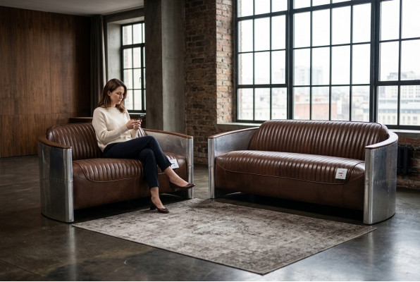 Sofagroep 3+2 zitsbank Bankstel Bank Fauteuil Leer Vintage Retro NIEUW