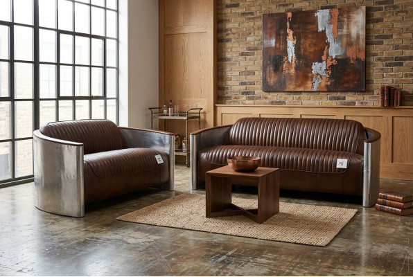 Sofagroep 3+2 zitsbank Bankstel Bank Fauteuil Leer Vintage Retro NIEUW