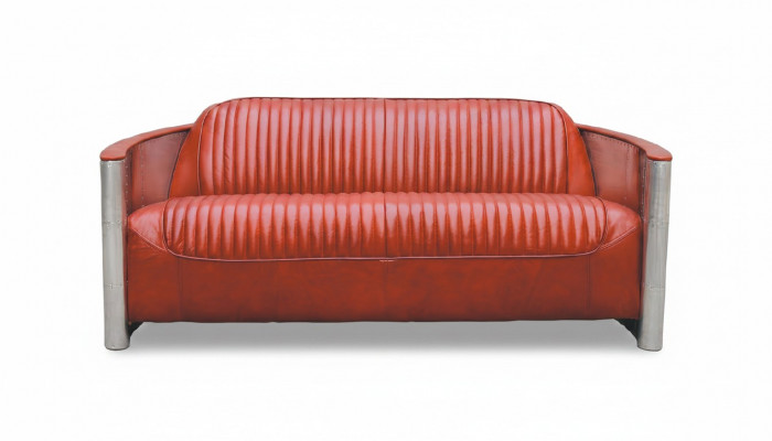 Echtlederen Vintage Designbank met drievoudig aluminium frame 3-zits bank Bordeaux