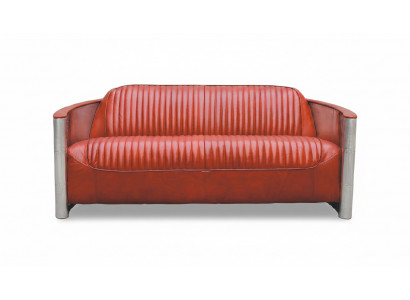 Echtlederen Vintage Designbank met drievoudig aluminium frame 3-zits bank Bordeaux