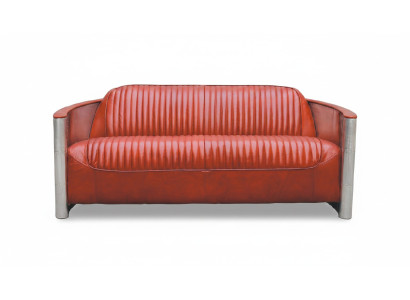 Echtlederen Vintage Designbank met drievoudig aluminium frame 3-zits bank Bordeaux