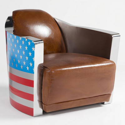 Echtleder Vintage lederen fauteuil ontwerpstoel Rocket Union Jack Vintage