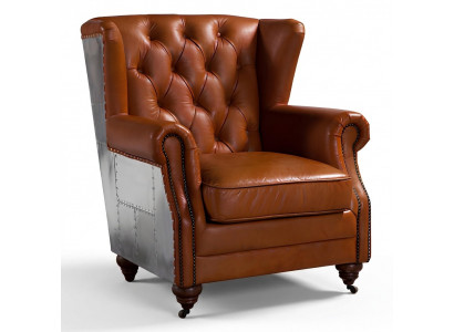 Ohrenfauteuil Echtleder Vintage Cigar Oorfauteuil Tv-fauteuil Leren fauteuil
