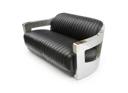 Leren bankstel driepersoonsbank bankstel Aviator vliegtuig aluminium meubels vintage