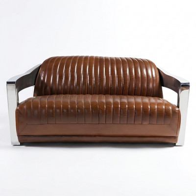 Echtlederen bank Leren designbank 3-zits vintage bank Aluminium metaal