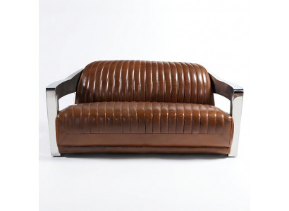 Echtlederen bank Leren designbank 3-zits vintage bank Aluminium metaal