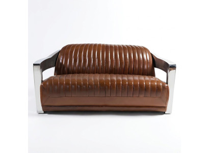 Echtlederen bank Leren designbank 3-zits vintage bank Aluminium metaal