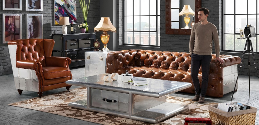 Ohrensessel van echt leer in vintage sigaarstijl, tv-fauteuil met oorschelpen.
