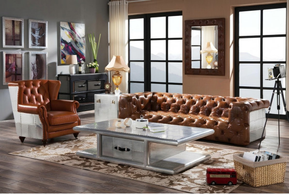 Ohrensessel van echt leer in vintage sigaarstijl, tv-fauteuil met oorschelpen.
