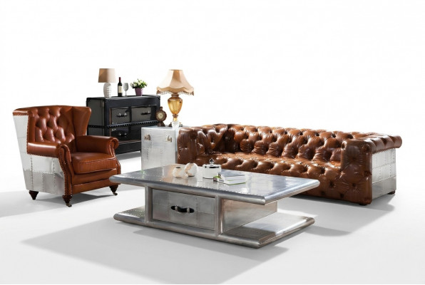 Ohrensessel van echt leer in vintage sigaarstijl, tv-fauteuil met oorschelpen.
