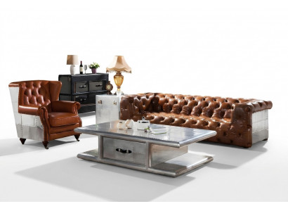 Ohrensessel van echt leer in vintage sigaarstijl, tv-fauteuil met oorschelpen.