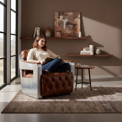 Stoel Aviator Chesterfield Shabby Vintage Lederen Stoel Club Lounge Ontwerp