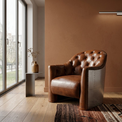 Aviator Chesterfield Vintage Leren Stoel Loungestoel Cocktailsessel vintage