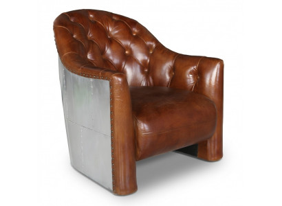 Aviator Chesterfield Vintage Leren Stoel Loungestoel Cocktailsessel vintage