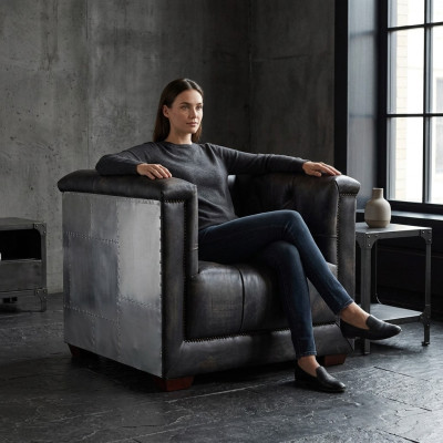 Fauteuil zwart echt leder lederen fauteuil vliegtuig design vliegtuig armstoel