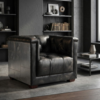 Fauteuil zwart echt leder lederen fauteuil vliegtuig design vliegtuig armstoel