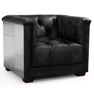 Fauteuil zwart echt leder lederen fauteuil vliegtuig design vliegtuig armstoel
