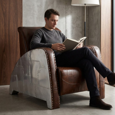 Cocktailstoel leer Vintage leren fauteuil Fauteuil Aviator Lounge Club meubels Bank Zithoek leren vintage-stoel Fauteuil Aviator Lounge Clubmeubilair Bank