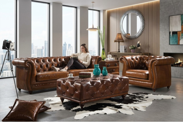 Luxus Meubel Bankstel Bank Sofa Bekleding 3+1 Zitplaatsen met Salontafel Banken