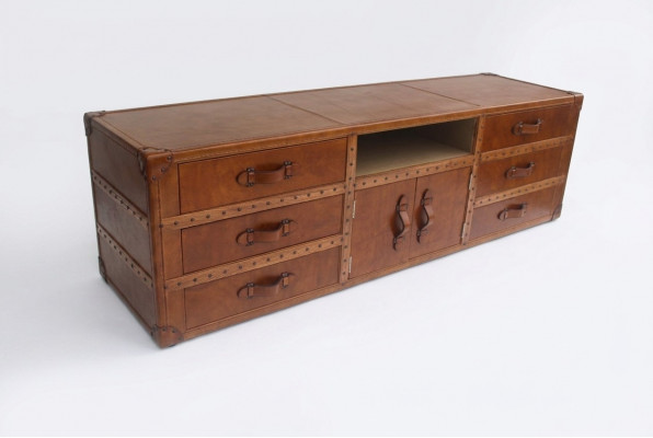 Vintage commode dressoir lederen tv-lageboard kist oude look stijl koffietafel