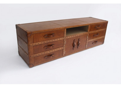 Vintage commode dressoir lederen tv-lageboard kist oude look stijl koffietafel