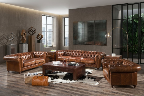Design Club Lounge 4-zits bank Leren bank Driezitter Vintage Leder Chesterfield
