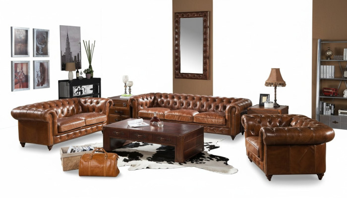 Design Club Lounge 4-zits bank Leren bank Driezitter Vintage Leder Chesterfield