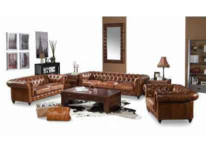 Design Club Lounge 4-zits bank Leren bank Driezitter Vintage Leder Chesterfield