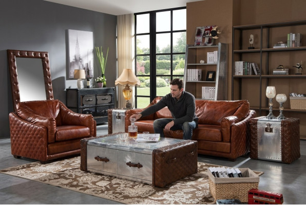 Chesterfield Sofa 3 zits Chesterfield bruin vintage leder meubels stijl driezitter.