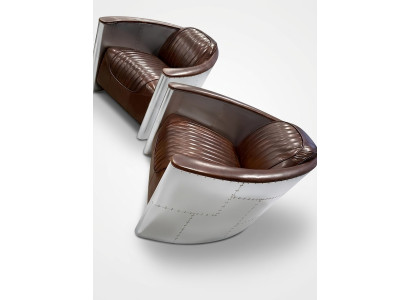 Aviator Bank Fauteuil Bank club Lounge Vliegtuig Retro Echt Leer Vintage Aluminium