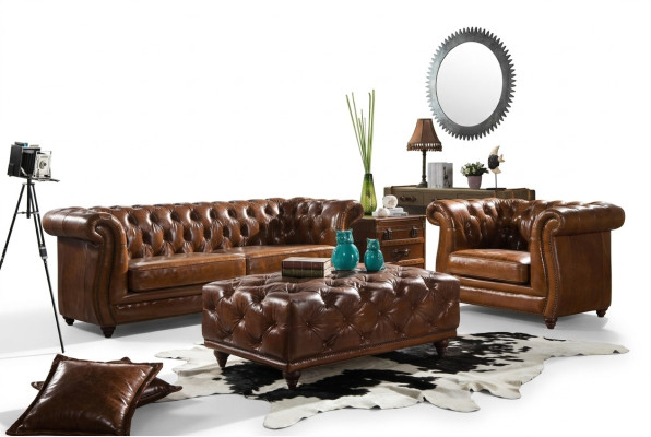 Ontwerp Clubbank 3-zitsbank Leren bank Driepersoons Vintage Leer NIEUW