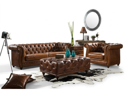 Ontwerp Clubbank 3-zitsbank Leren bank Driepersoons Vintage Leer NIEUW