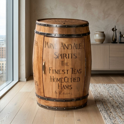 Wijnrek huisbar vintage houten bar tafel houten kasten rond nieuw