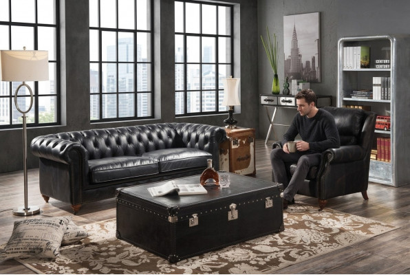 Luxe Chesterfield bankstel 3+1 zits salontafel 4-delige set bankstel leer