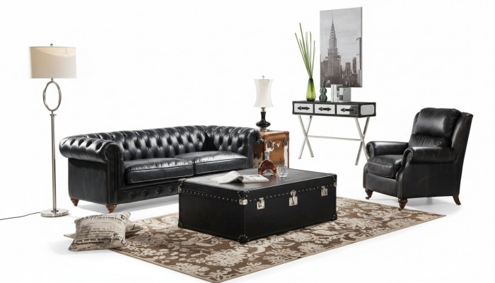 Luxe Chesterfield bankstel 3+1 zits salontafel 4-delige set bankstel leer
