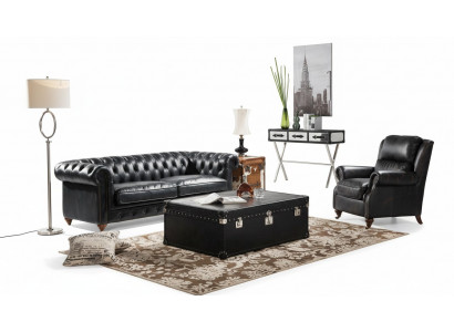 Luxe Chesterfield bankstel 3+1 zits salontafel 4-delige set bankstel leer
