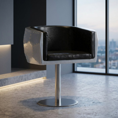 Stoel stoelen leer aluminium design meubels eetkamer fauteuil vliegtuig echt leer
