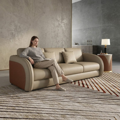 Driepersoons bank gestoffeerde design bank Moderne 3-zits banken Woonkamer meubels Beige