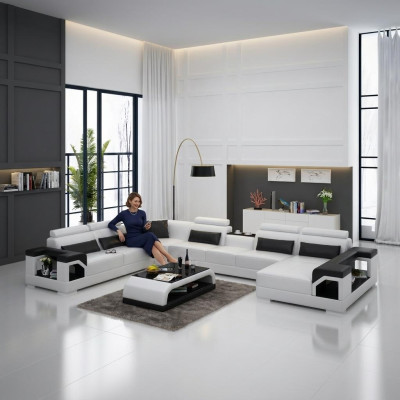 Hoekbank leren bank USB LED Luxe woonlandschap bank bank bekleding hoekbank