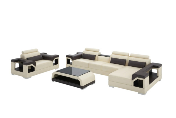 Woonlandschap hoekbank L-vormige fauteuil set in moderne lederen sofa hoek.